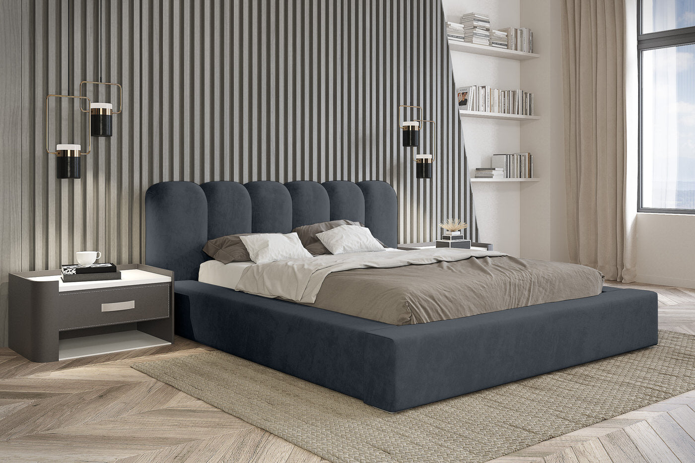Trae Mobler Dallas 160 x 200 cm Gestoffeerd Bed Donkerblauw
