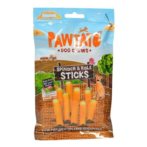 Barras de espinafre Benevo Pawtato para cães, sabor natural