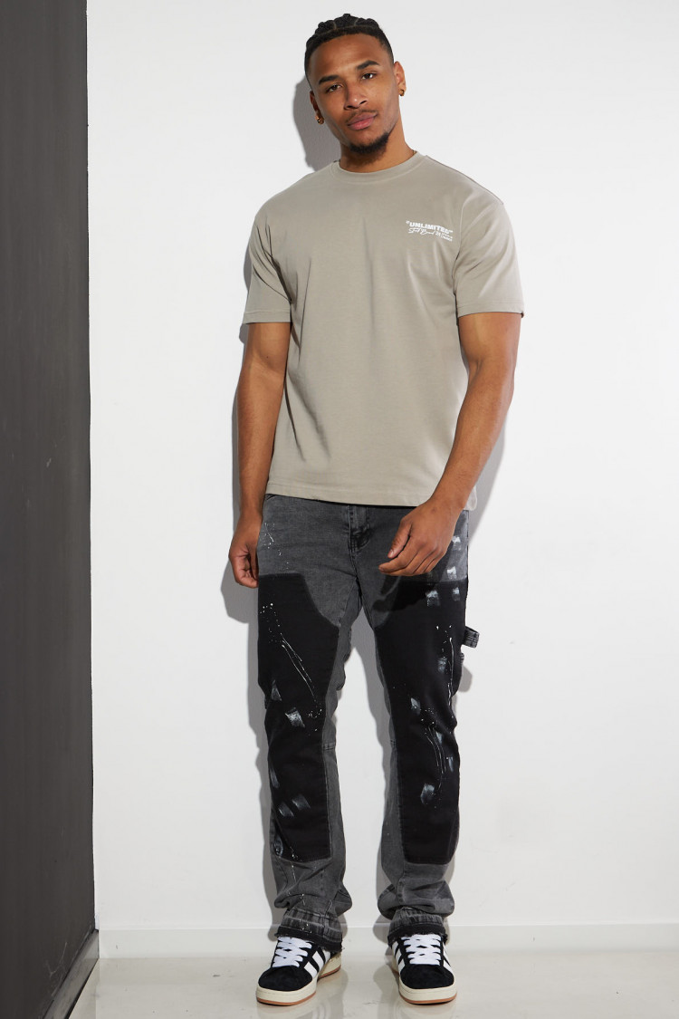 T-shirt large taupe à inscriptions