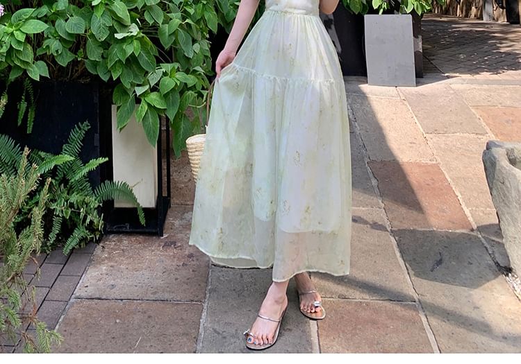 Morning Glory - Maxi A-lijn jurk met spaghettibandjes en print