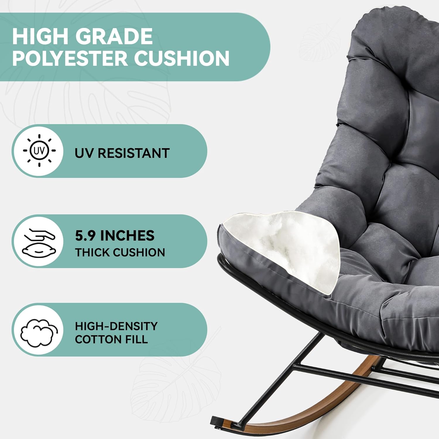 YITAHOME Übergroßer Schaukelstuhl, breite Schaukelliege mit extra dickem Sitzkissen, bequemer Loungesitz für den Innen- und Außenbereich, Wohnzimmer, Terrasse, Garten, Veranda (Grau)