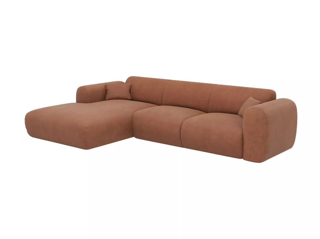 Grand canapé d'angle gauche en tissu texturé terracotta POGNI de Maison Céphy