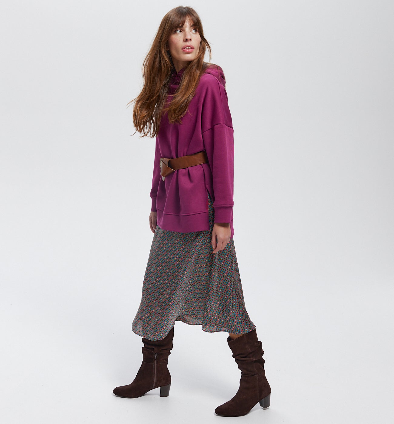 Jupe midi en satin imprimé - Imprimé vert