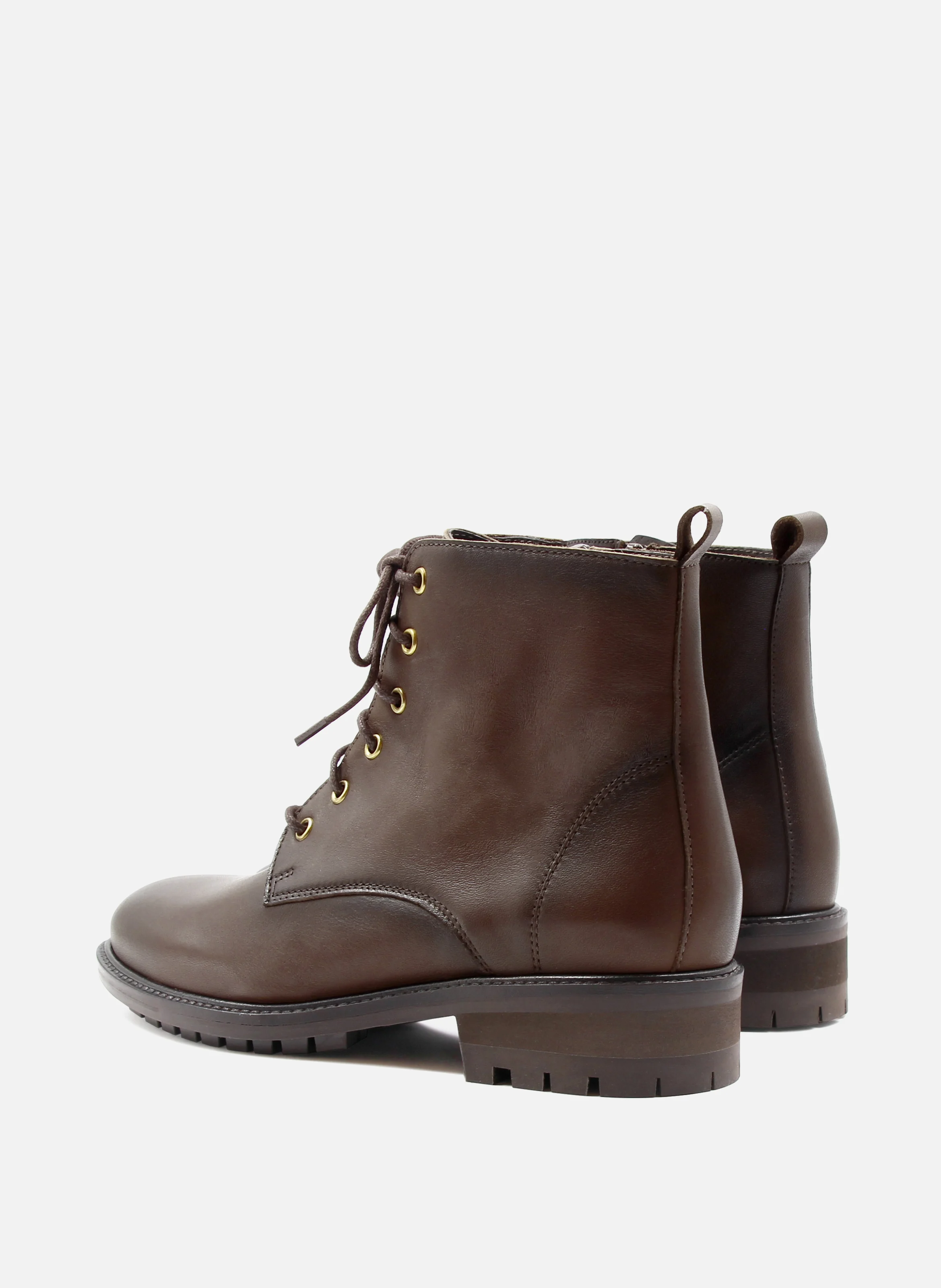 Bottines plates à lacet cuir lisse | Marron
