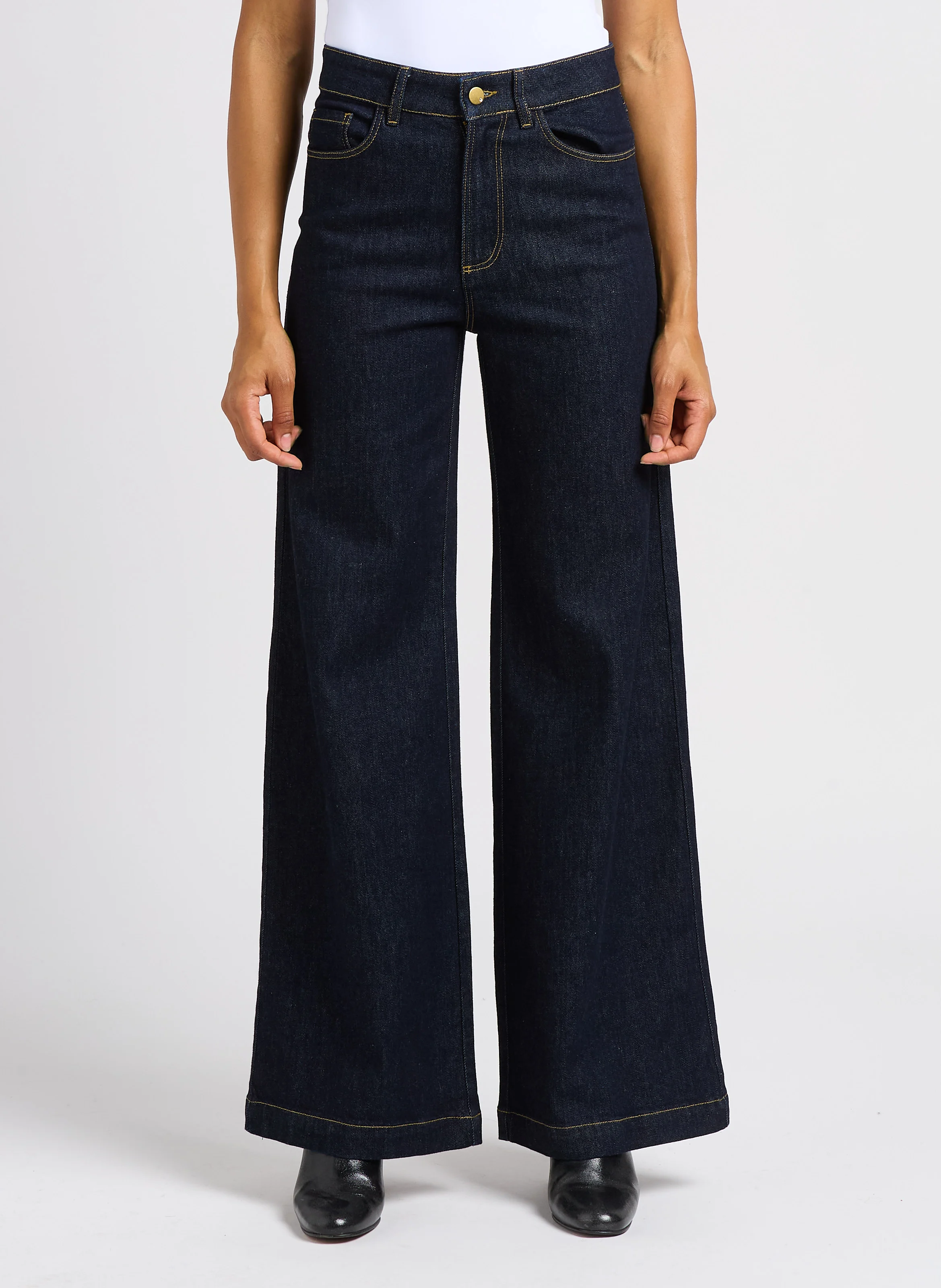 Jean flare taille haute en coton stretch | Bleu
