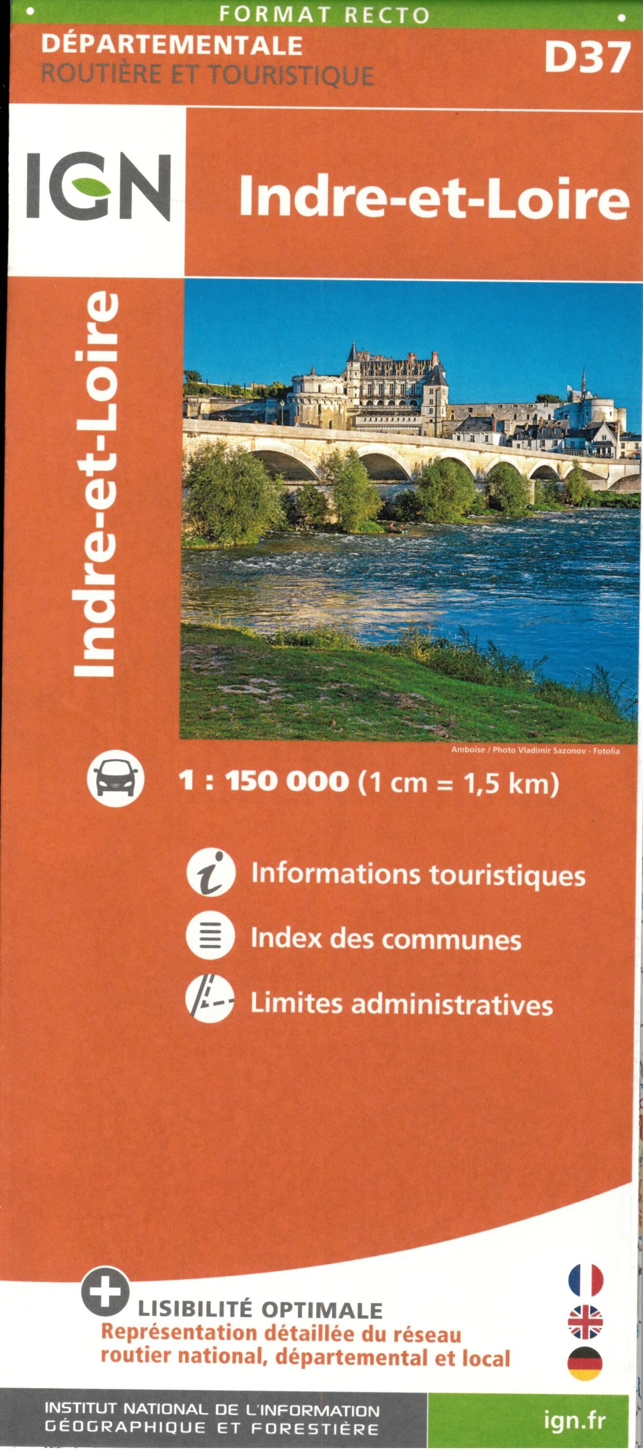 IGN - D37 INDRE ET LOIRE ECHELLE 1 150 000
