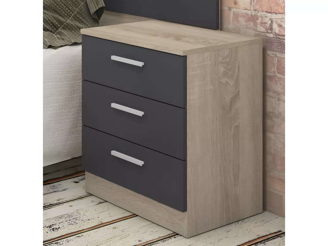 Table de nuit / Table de chevet coloris chêne cambrian/graphite - Longueur 50 x profondeur 34,6 x hauteur 60 cm