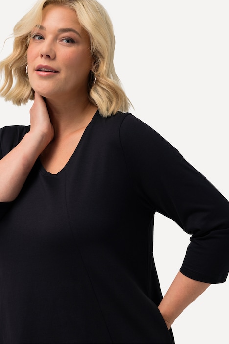 Longshirt, Ziernähte, A-Linie, V-Ausschnitt, 3/4-Arm