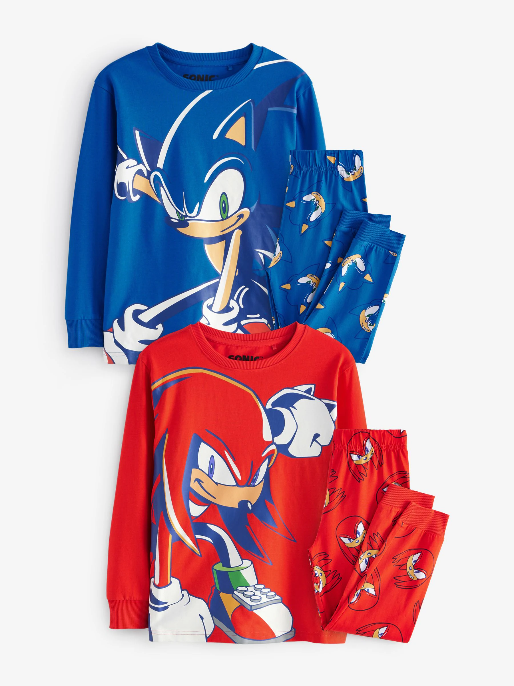Blauw/Rood Sonic en Knuckles - Verpakking van 2 pyjama's met lange pijpen (3-14 jr)
