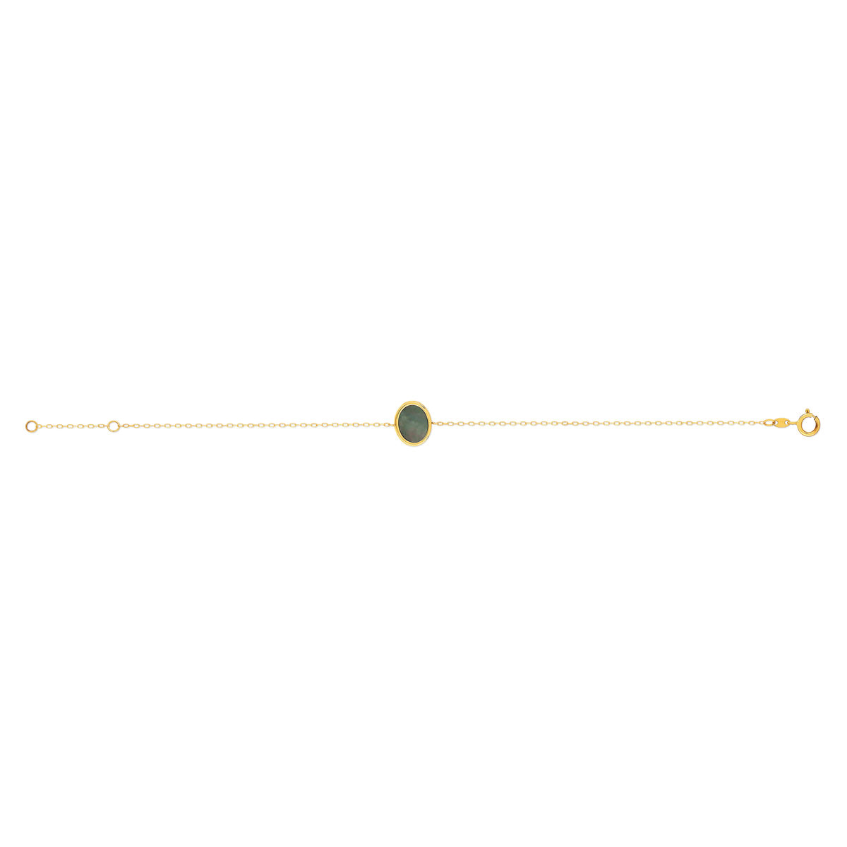 Bracelet or 750 jaune nacre grise ovale 18.5 cm.