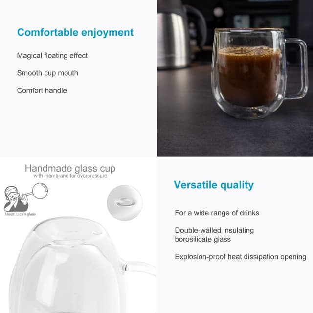 2x Kaffekop Krus Termoglas 250 ml Fliseglas Kaffeglas
