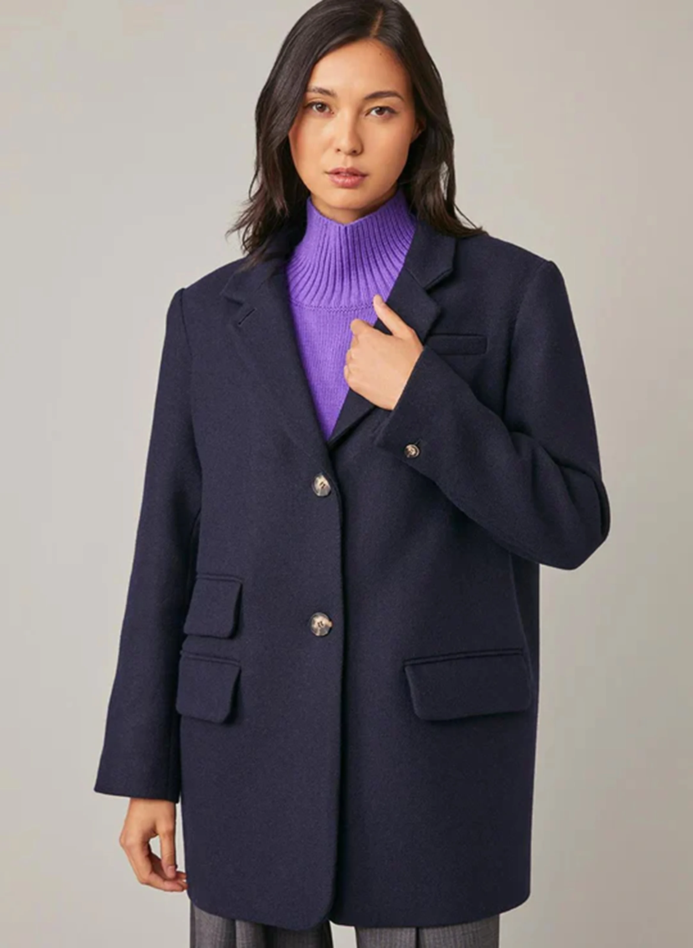 FIRENZE - Manteau droit col tailleur en laine mélangée | Bleu