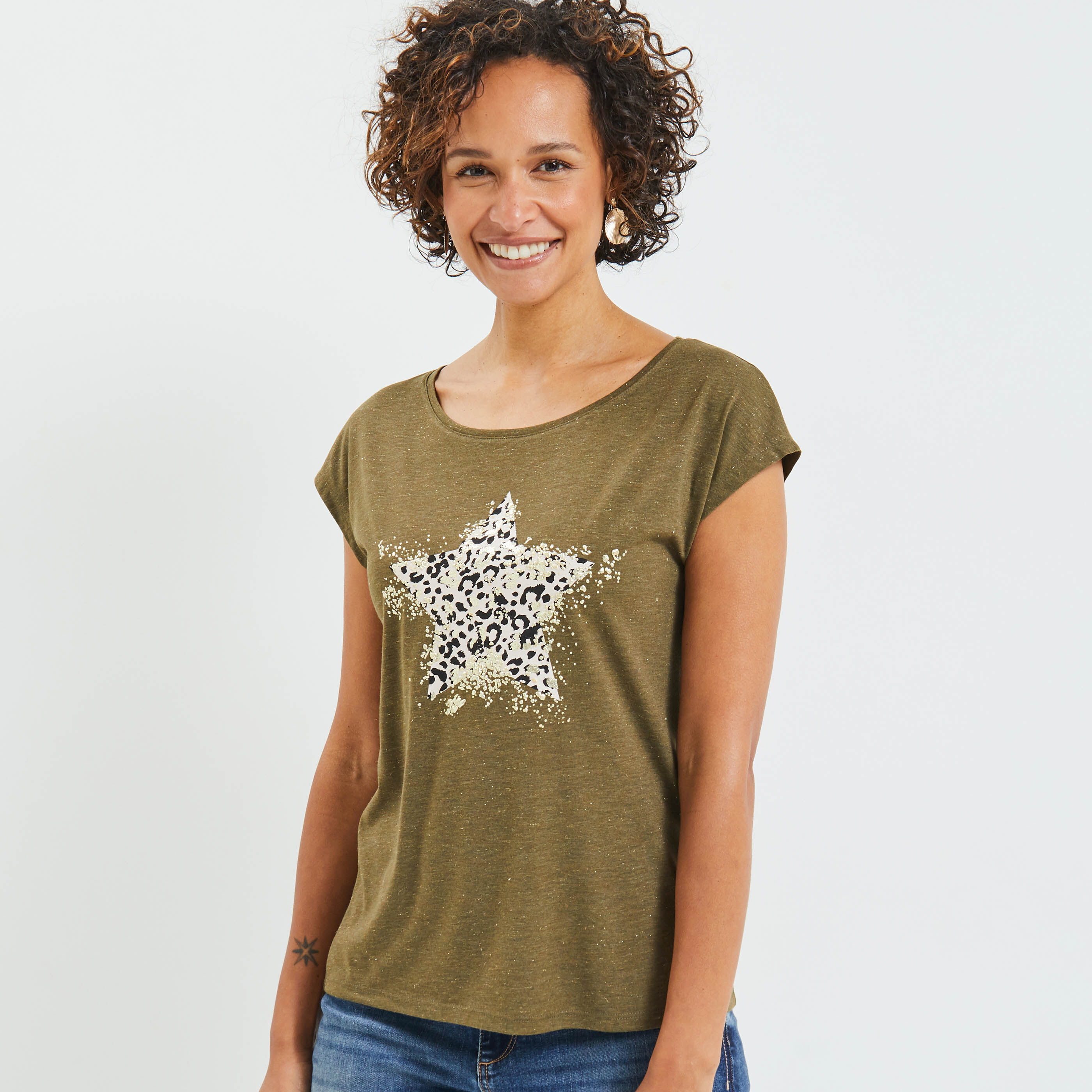 T-shirt manches courtes femme - KAKI
