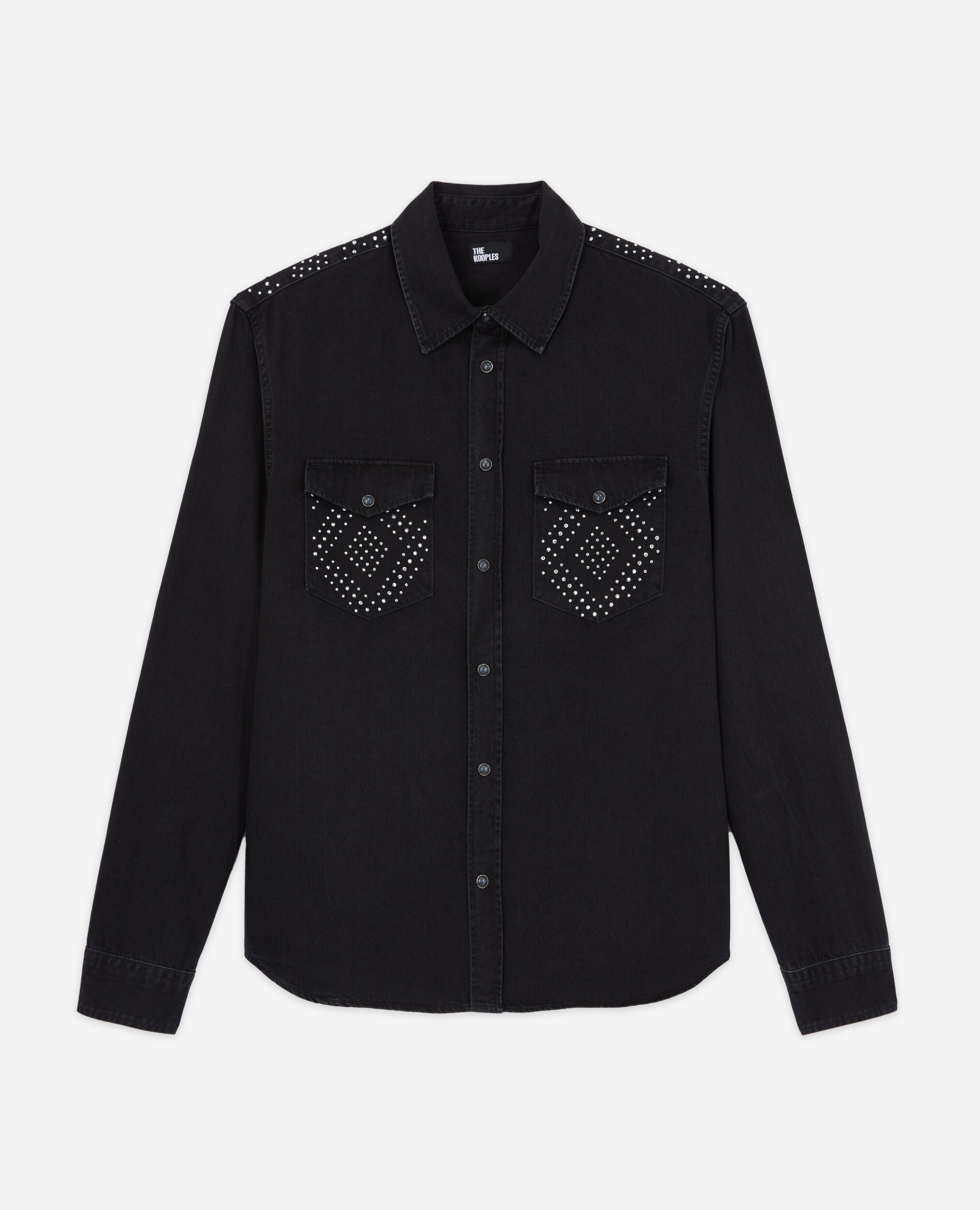 Chemise col classique à clous noire