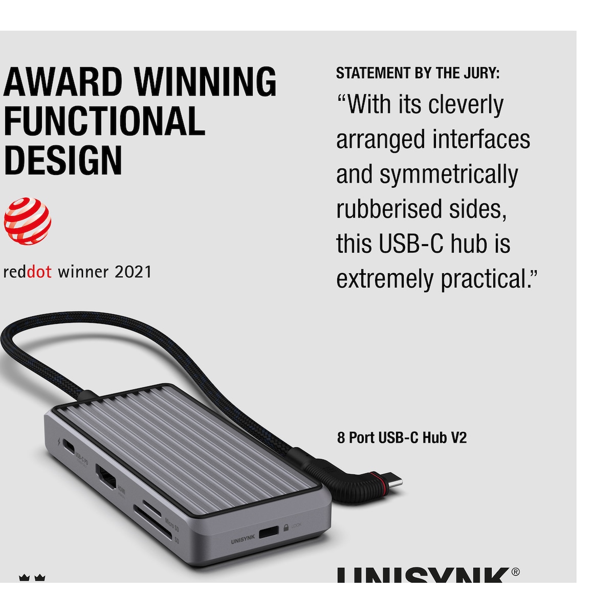 Unisynk 8-Port USB-C hub (grå)