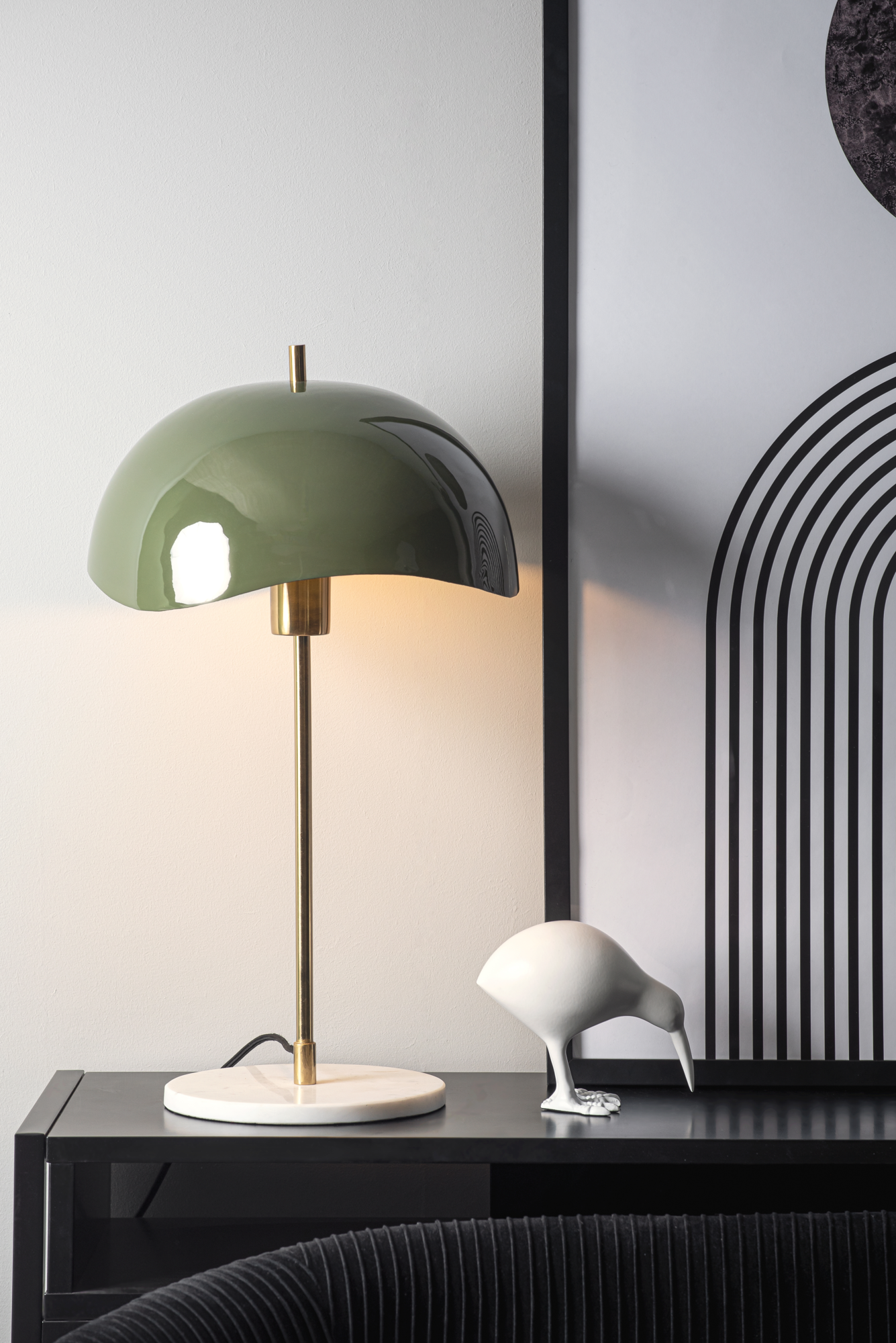 Table lamp Waved Dome enamel jungle green