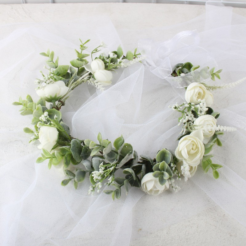 (Ø17cm) Haar Blumenkranz Party Accessoire Rosen Haarband für Hochzeit / Junggesellinnenabschied - Grün / Weiss