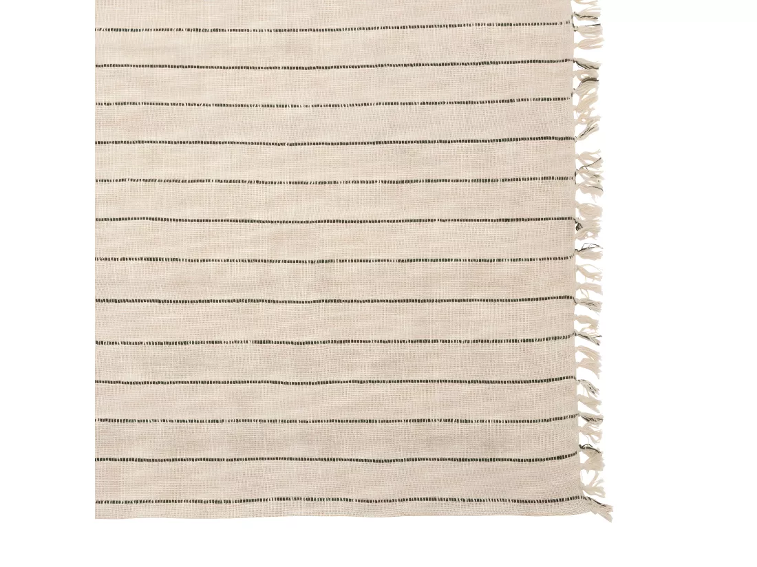 Dessus de Lit en Coton Beige avec franges et rayures kaki 240 x 260 cm