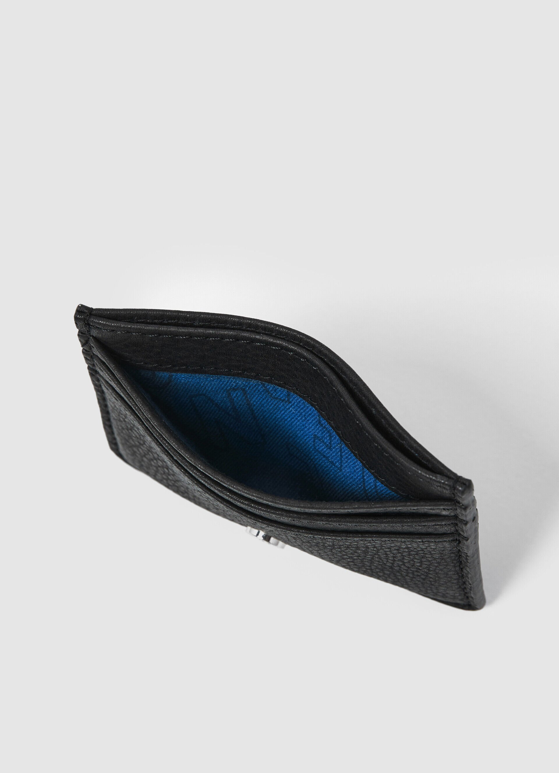 Porta-cartões em couro com forro estampado - preto, tamanho único