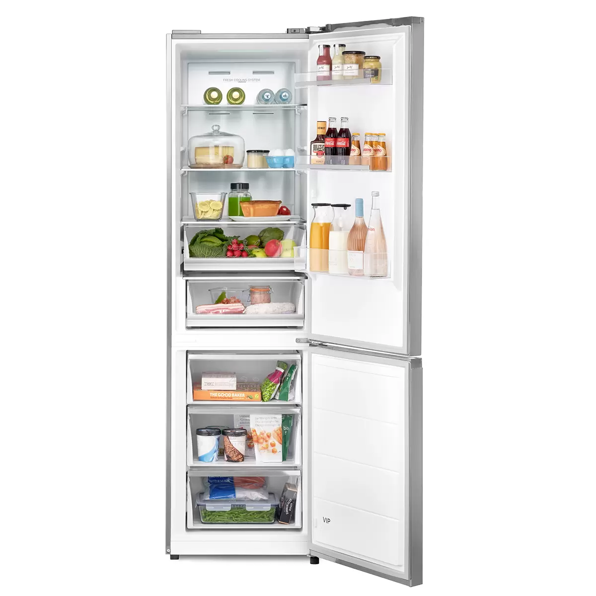 Kombi Kühlschrank 378 Liter Kühl-Gefrierer, Edelstahl Silber