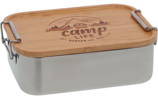Camplife Edelstahldose mit Bambusdeckel und Bügel