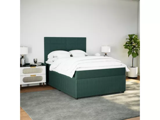 Sommier à lattes de lit et matelas Vert foncé 140x190cm Velours