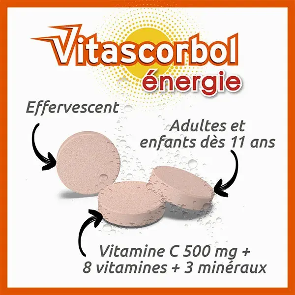 Vitascorbol Energie Complément alimentaire Multivitamines 30 comprimés effervescents