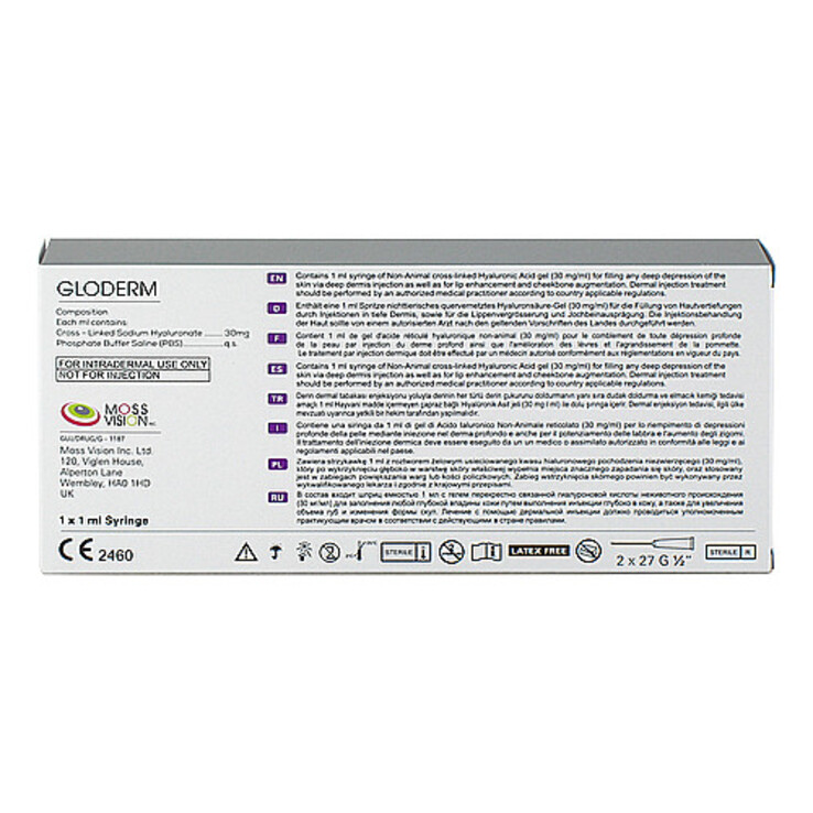 Gloderm 30L 30 mg / ml Skin Filler Hyaluronsäure Fertigspritze, 1X1 ml