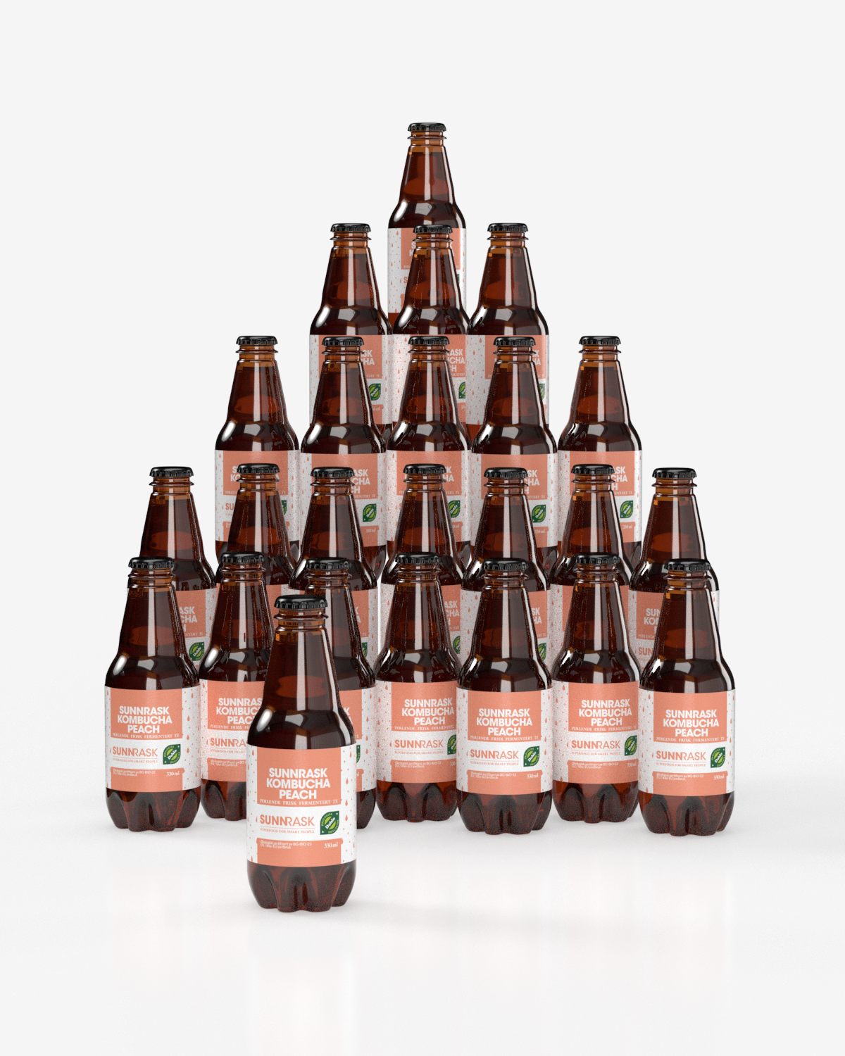 SunnRask Økologisk Kombucha Peach 24x330ml - ØKONOMIPAKKE 24 FLASKER!