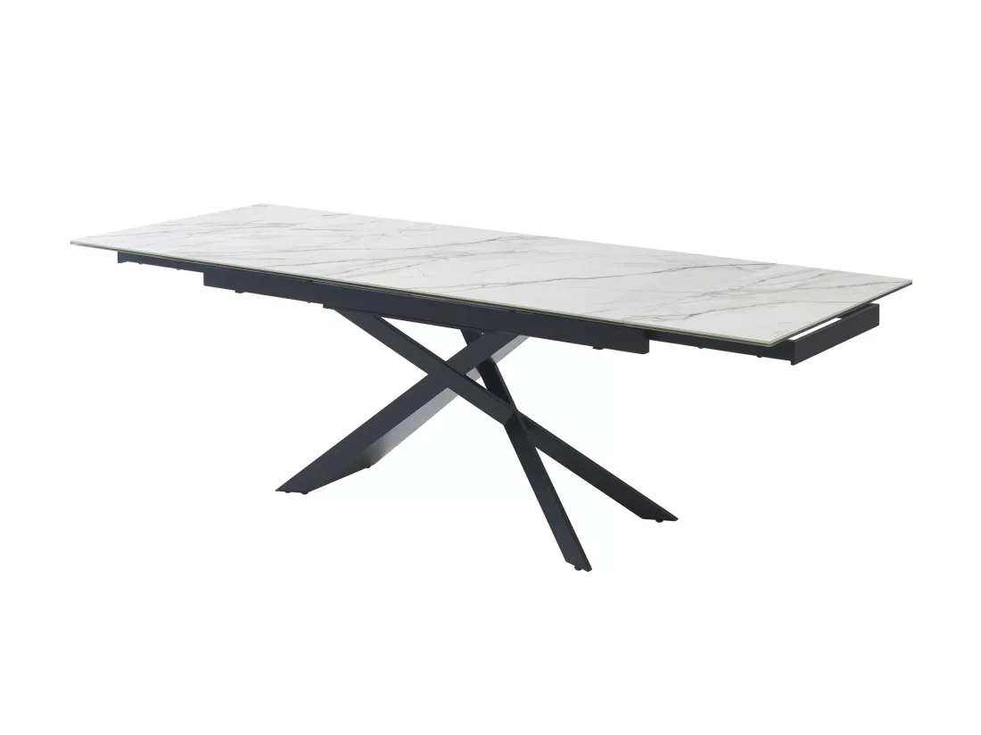 Table à manger extensible 6 à 10 personnes en céramique, verre trempé et métal - Effet marbre blanc et Noir - LUMIEL de Maison Céphy