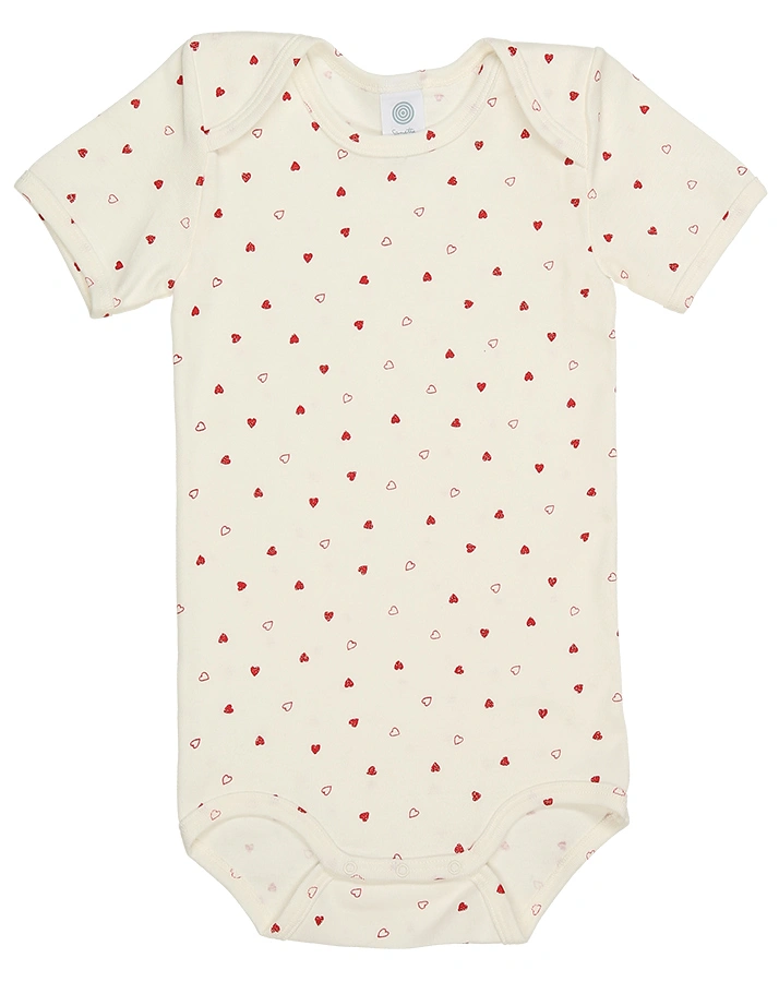 Kurzarm-Body HEARTS & STRIPES 2er-Pack in offwhite/rot
