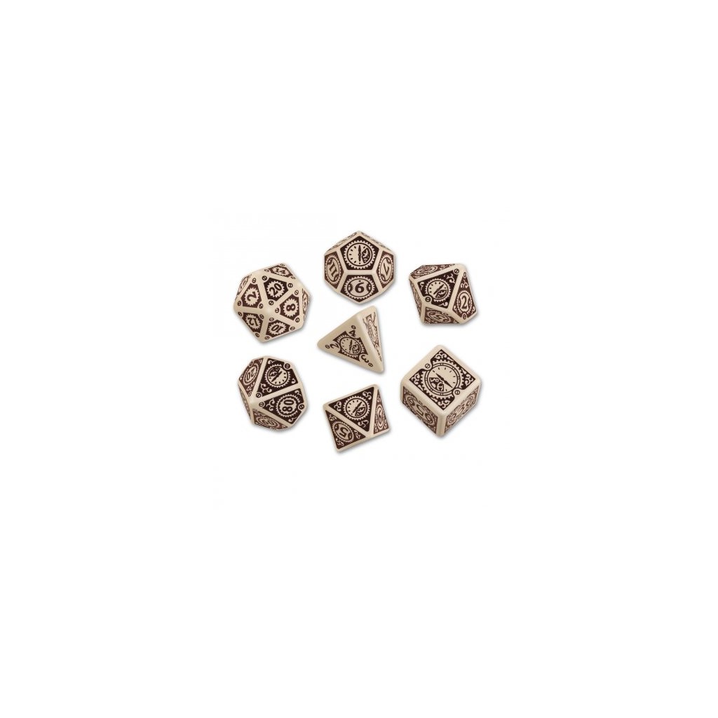 Set de 7 Dés JDR - Steampunk Clockwork - Beige/Brun