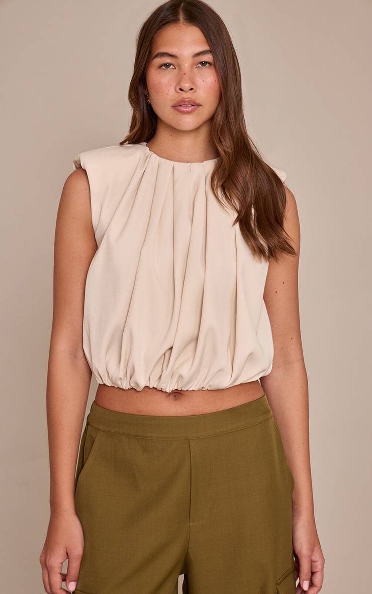 Beige Haut Tissé Plissé À Ourlet Bouffant