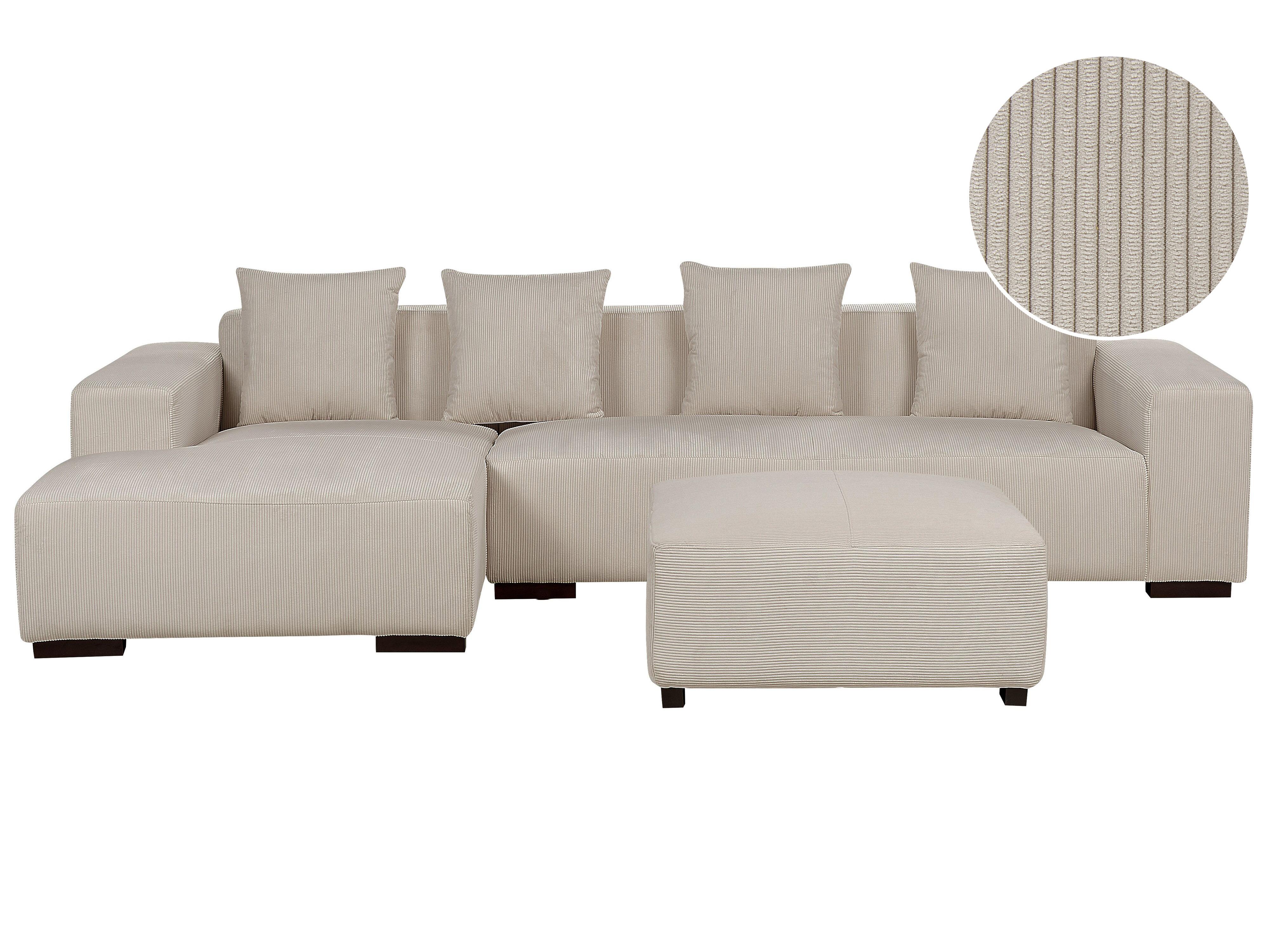 Hoekbank 4-zits LUNGO Corduroy Beige met ottomaan rechtszijdig
