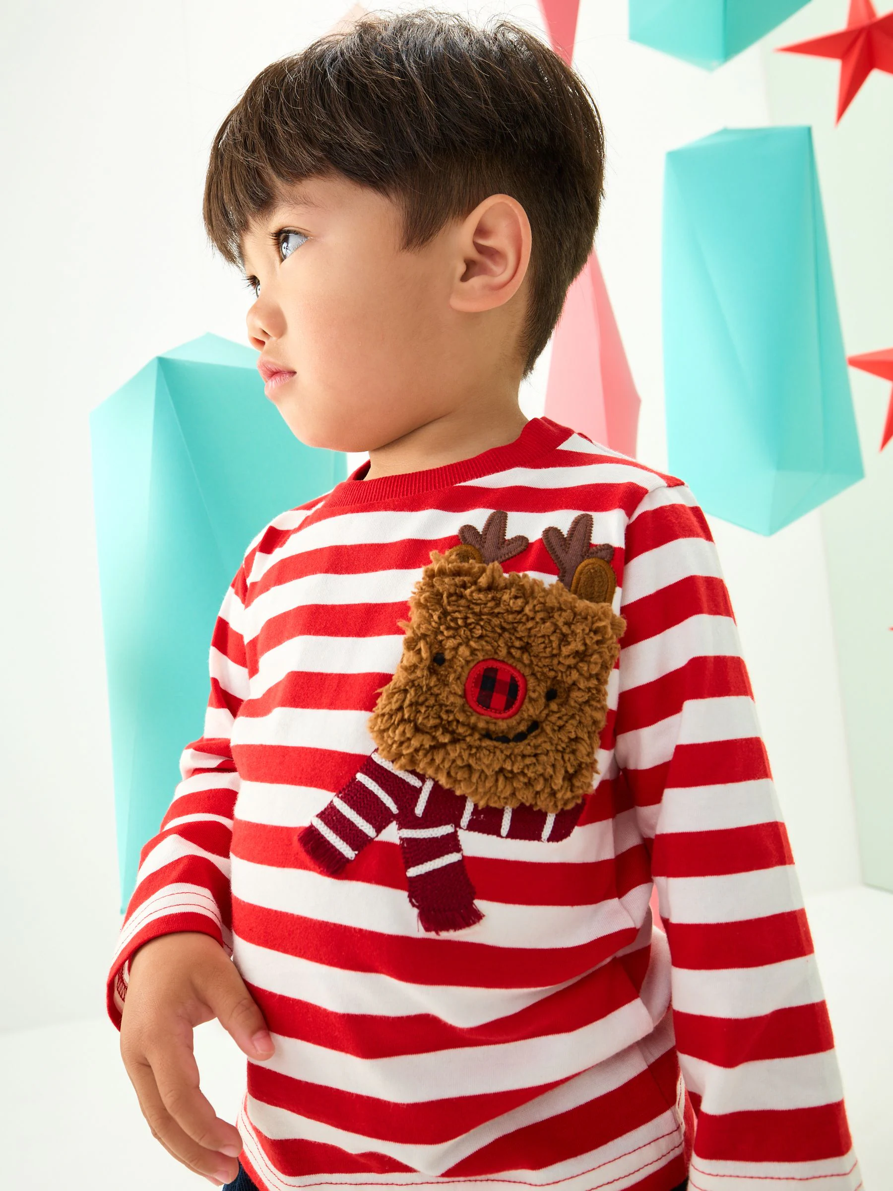 Wit/rood rendierzakje - Kerst-T-shirt met lange mouwen (3mnd -7jr)