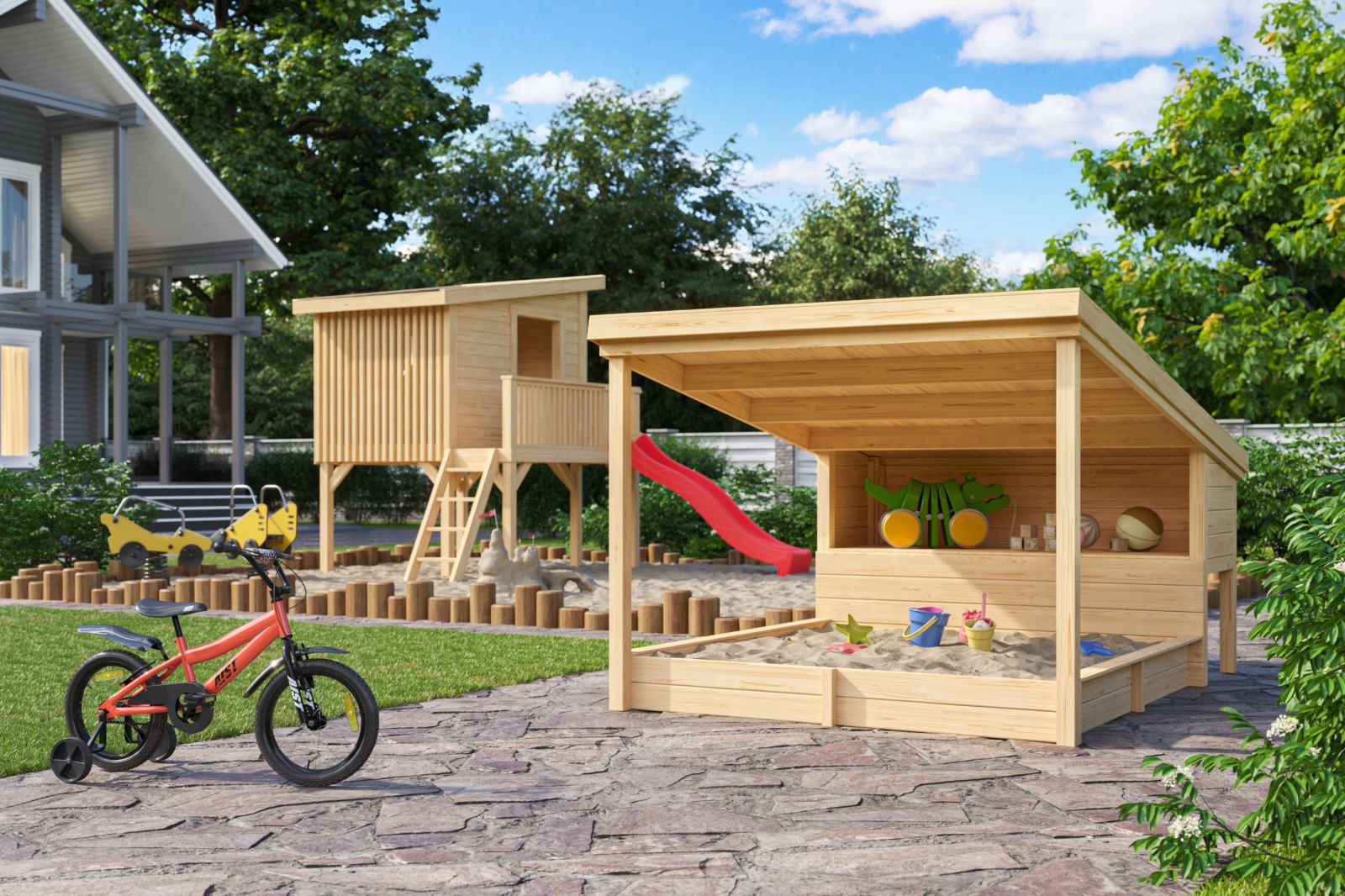 Kinderspielhaus PIPPI 2 - natur - Fichte massiv - 200x272 cm