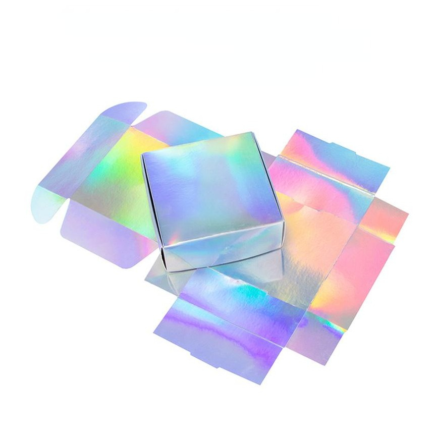 (10er Set) 22x17.5cm Regenbogen Geschenk Schachtel Faltbare Gift Box Verpackung mit Deckel - Irisierend
