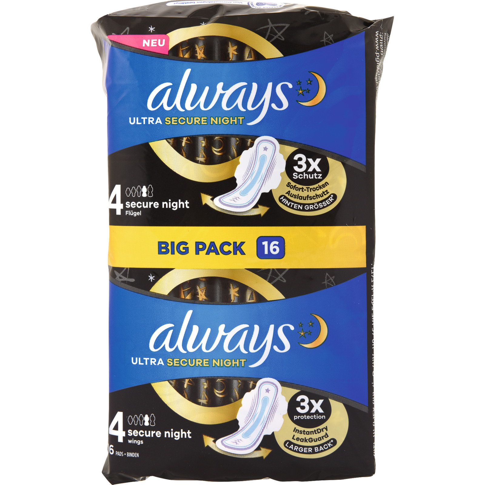 Always Ultra Secure Night Binde Grösse 4 mit Flügeln Big Pack 16 Stück