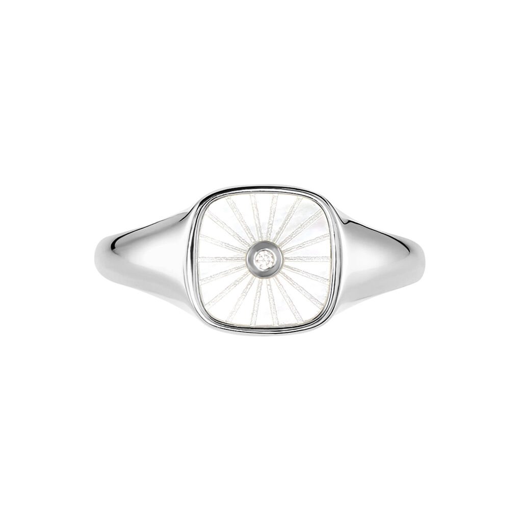 Chevalière Goddess Argent Blanc Nacre Oxyde De Zirconium