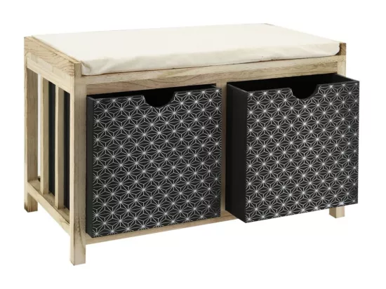 Banc en paulownia naturel et teinté noir 2 tiroirs