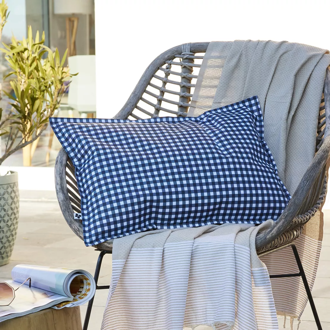 Housse de coussin extérieur rectangulaire (40 x 60 cm) Vickie Bleu nuit