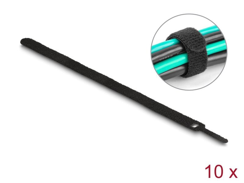 Delock Klettkabelbinder Schwarz 250 mm x 12 mm, 10 Stück Delock Klett-Kabelbinder L 250 x B 12 mm schwarz 10 Stück