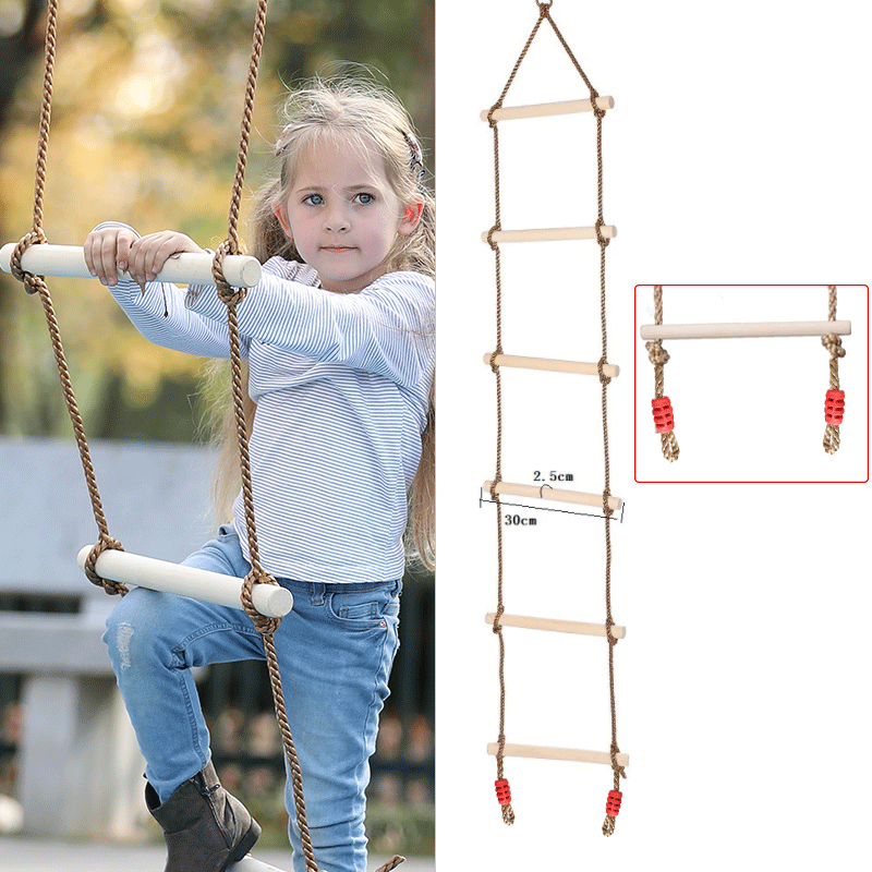 (200cm) Holz Kinder Schaukel Seil Leiter Outdoor Spielzeug Strickleiter Sprossen Kletterleiter - Braun