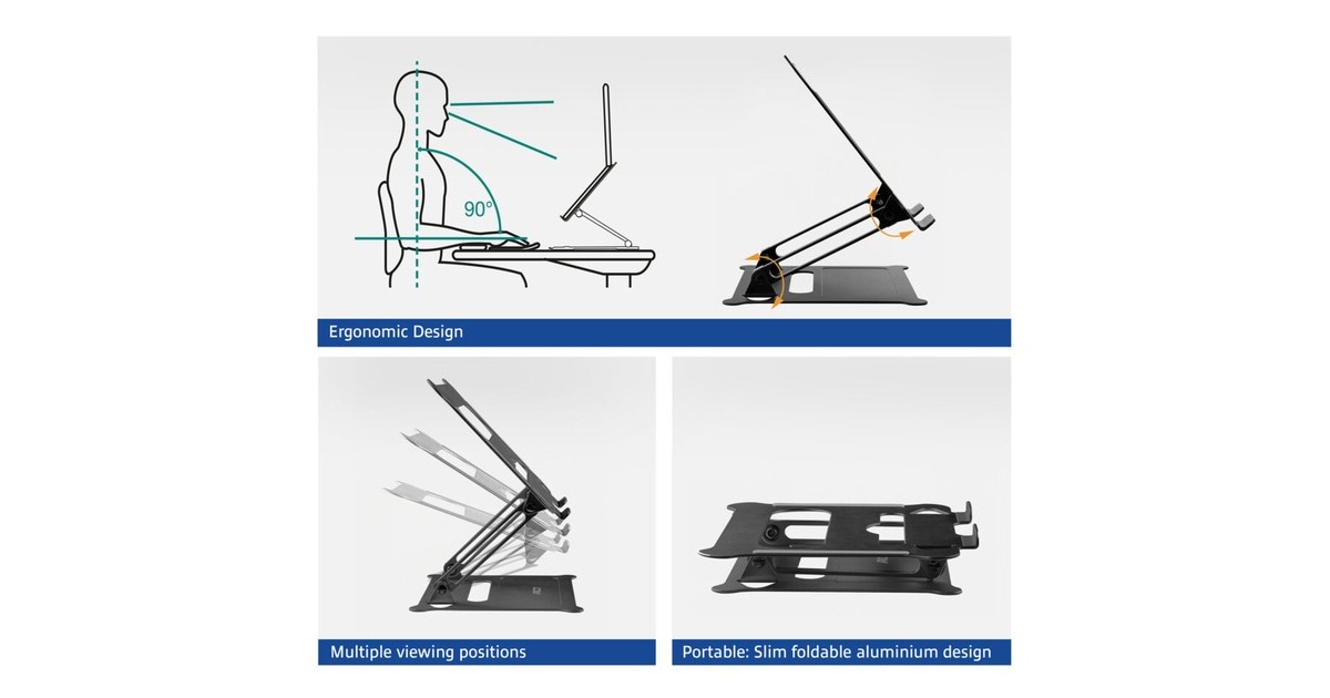 ACT ConnectivityLaptopstandaard, aluminium, inklapbaar, traploos in hoogte verstelbaar  (Zwart)