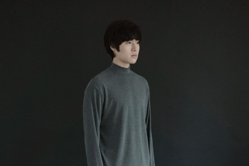SeoulPop - Unisex geribbelde top met lange mouwen en mock-neck
