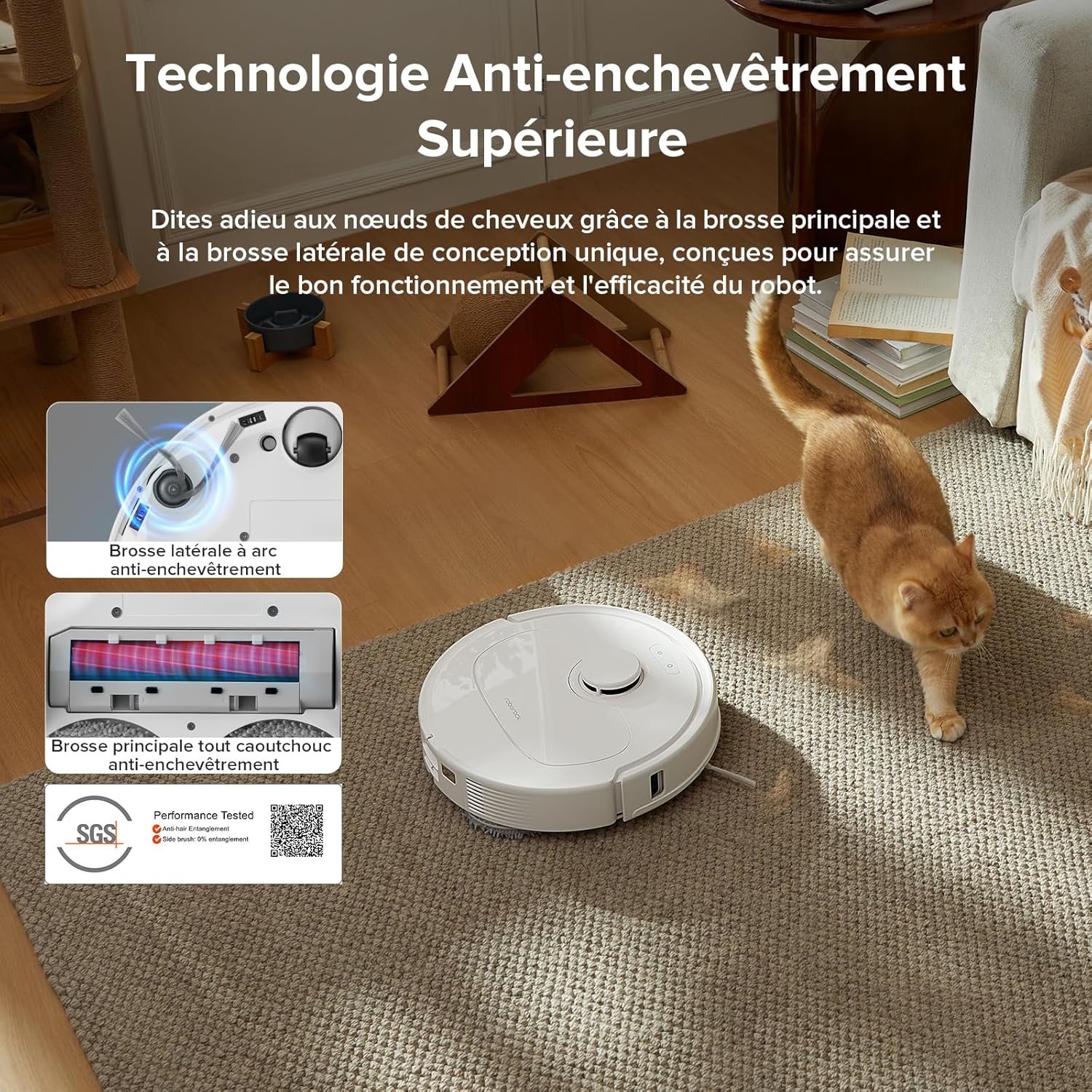 roborock QV 35A Aspirateur Robot Laveur, 8000Pa HyperForce, Station Multifonctionnelle, Serpillière Rotative 200 TR/Min & Relevable 10mm, Anti-enchevêtrement, Évitement d'obstacles, Cartographie, APP
