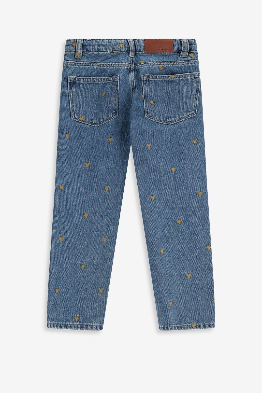 Blauwe tapered jeans met hartjes embroidery