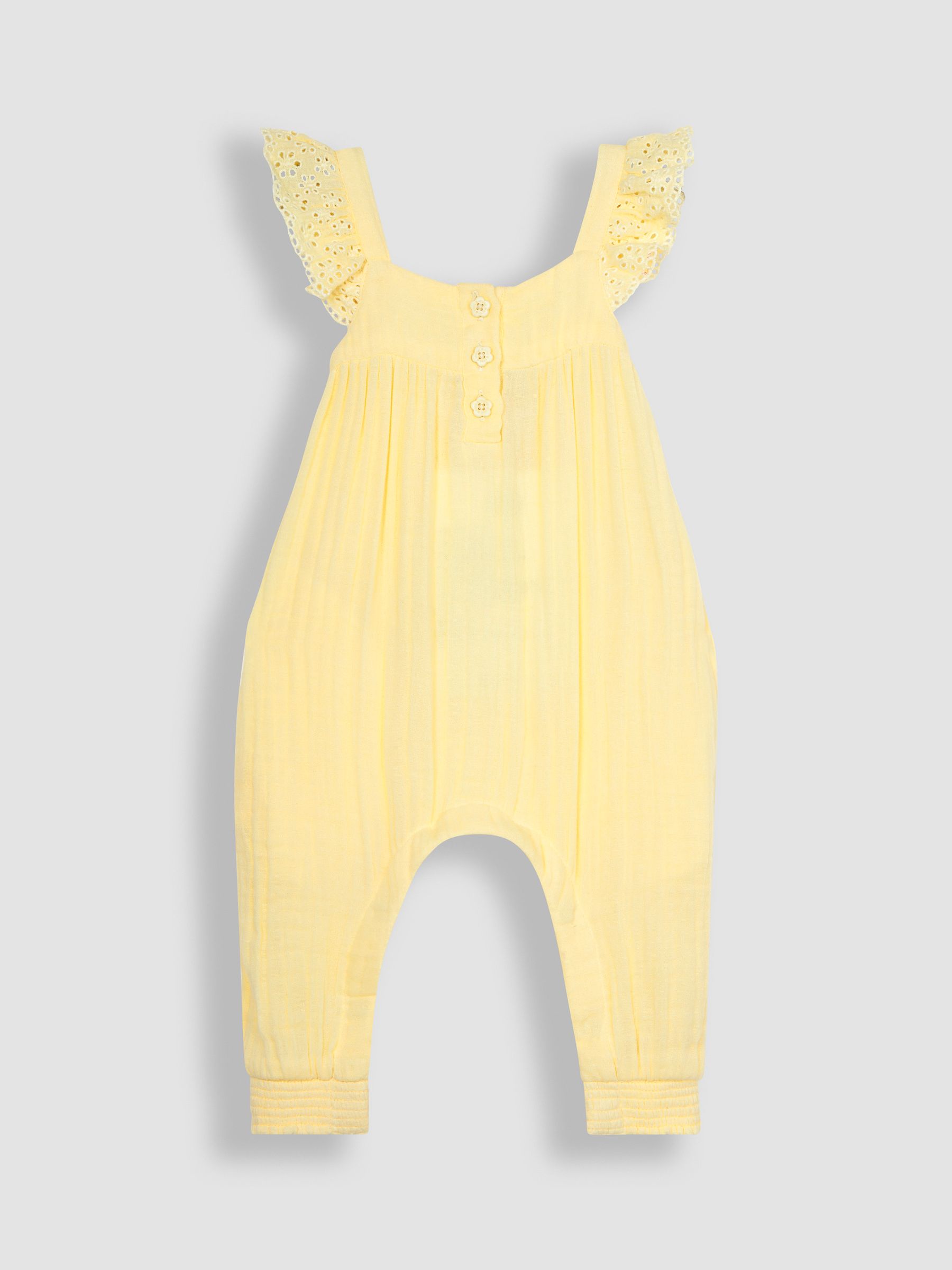 Geel - JoJo Maman Bébé - 2-delige set van jumpsuit en muts van kaasdoek