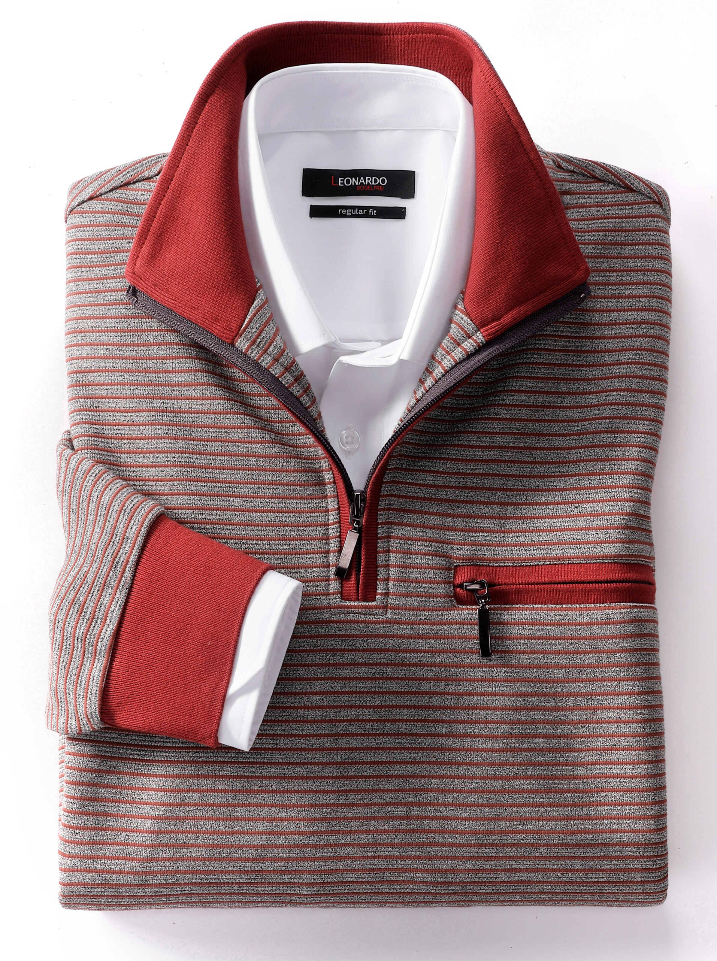 Marco Donati Langarm-Shirt in rotbraun-gestreift