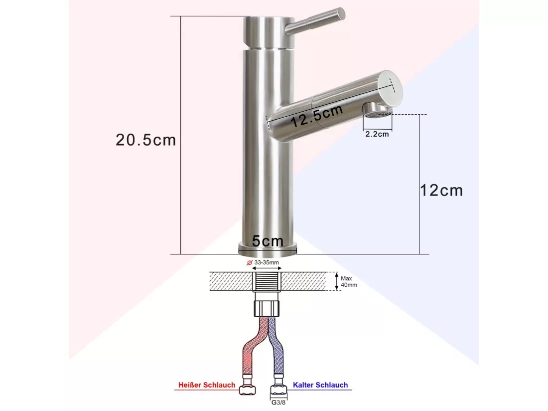NETTLIFE mitigeur de lavabo mitigeur d'eau froide haute pression robinet de salle de bain